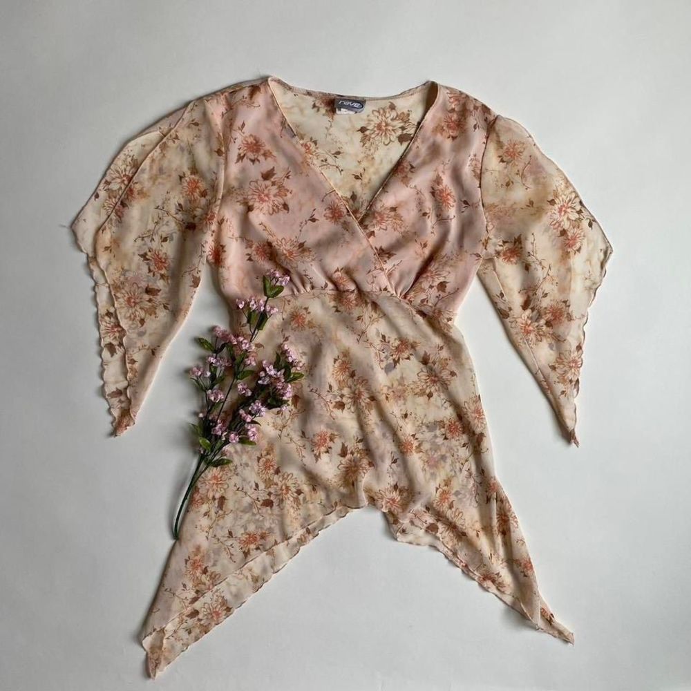 Vintage Y2K peach floral asymmetrical top